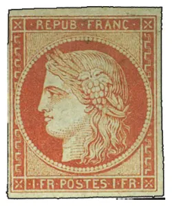 1F Vermillon Cérès de 1849