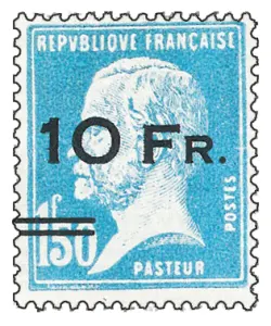Poste aérienne n 4. 1,50 F Pasteur surchargé 10 F ile de France