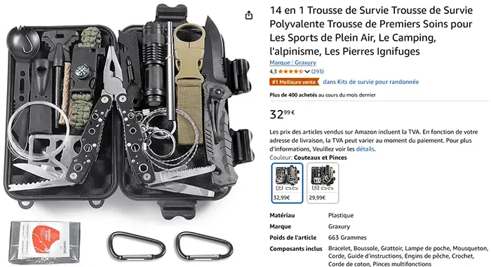 Produit Survivalisme en vente sur Amazon